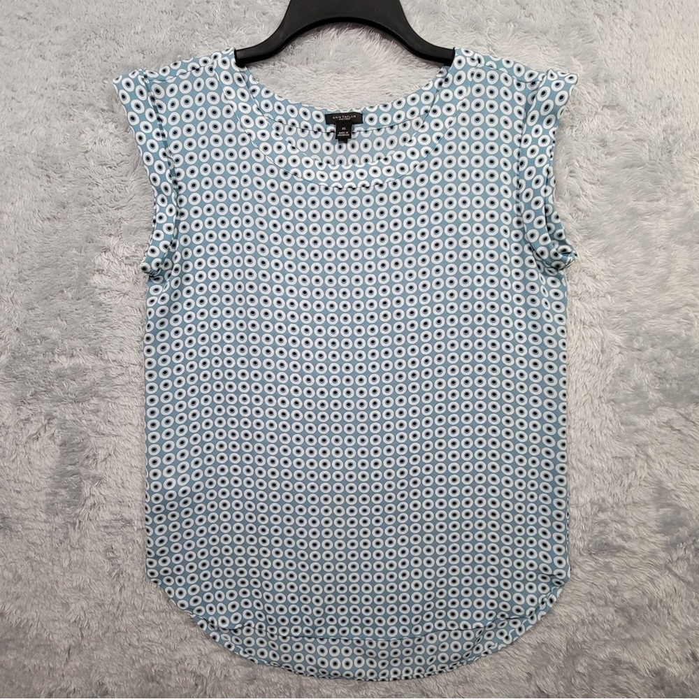 Ann Taylor Light Blue Geometric Cap-Sleeve Tank